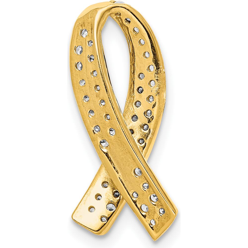 14K Yellow Gold Diamond Awareness Ribbon Pendant with 50 Round Diamonds - 1/3 Carat Total Diamond Weight by Monteluci Fine Jewelry