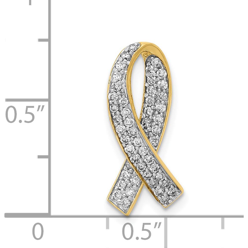 14K Yellow Gold Diamond Awareness Ribbon Pendant with 50 Round Diamonds - 1/3 Carat Total Diamond Weight by Monteluci Fine Jewelry