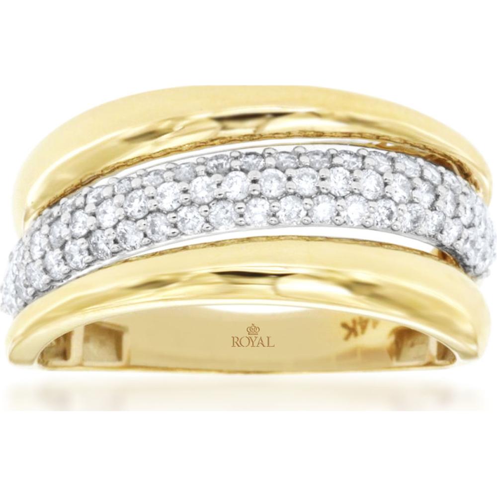 14K Yellow Gold Diamond Band Ring with Pave Set Round Diamonds - 0.60 Carats Total Diamond Weight