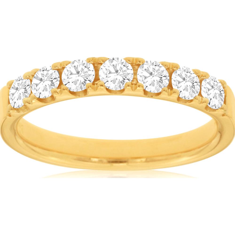 14K Yellow Gold Diamond Band Ring with Round Prong Set Diamonds - 0.75 Carats Total Diamond Weight
