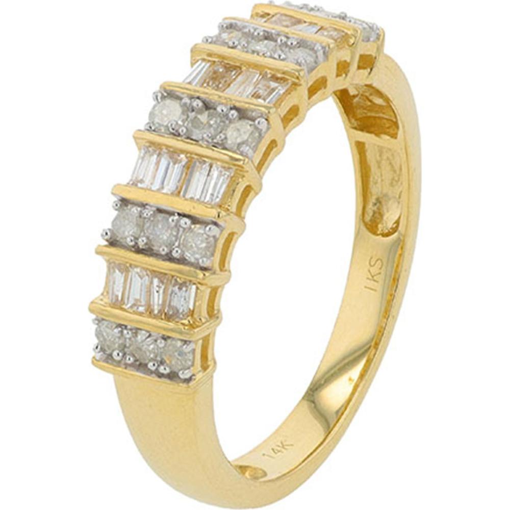 14K Yellow Gold Diamond Band with Alternating Baguette and Round Diamonds - 0.50 Carat Total Diamond Weight