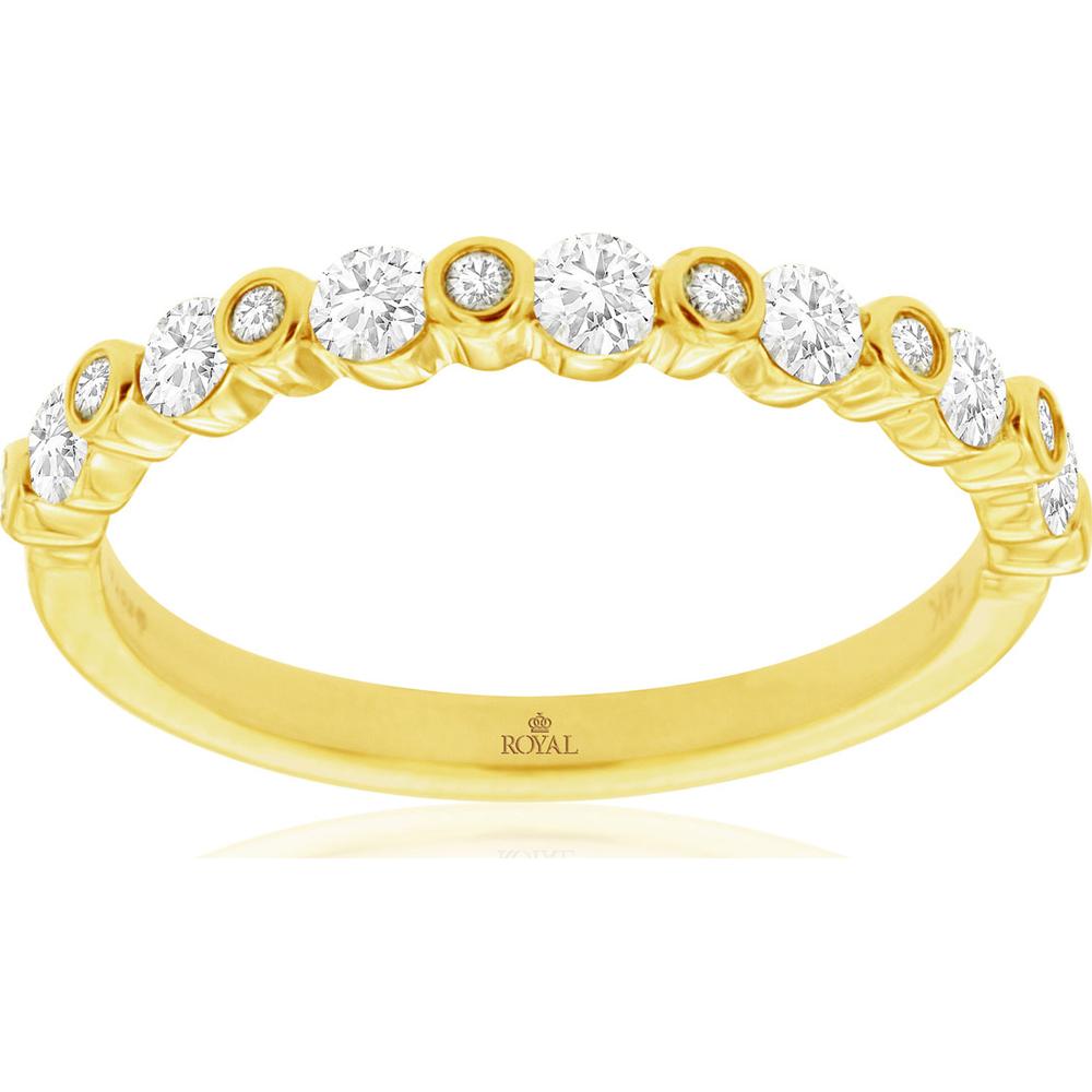 14K Yellow Gold Diamond Band with Alternating Bezel Set and Prong Set Round Brilliant Diamonds - 0.50 Carat Total Diamond Weight - Royal Jewelry