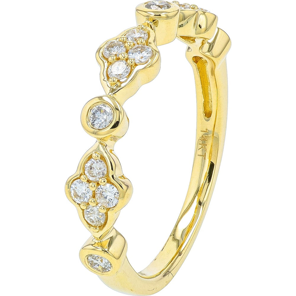 14K Yellow Gold Diamond Band with Bezel Set and Cluster Round Diamonds - 0.33 Carat Total Diamond Weight