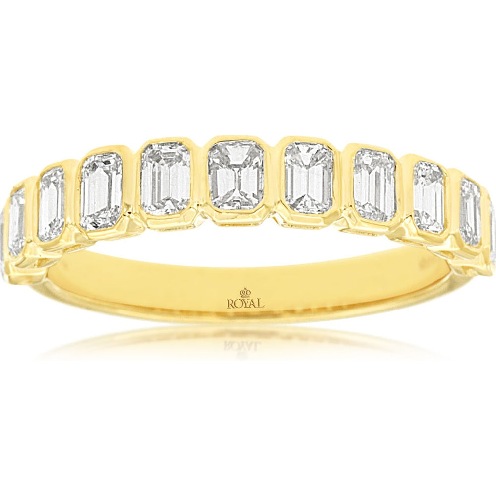14K Yellow Gold Diamond Band with Bezel-Set Emerald Cut Diamonds - 1.00 Carat Total Diamond Weight - Royal Jewelry