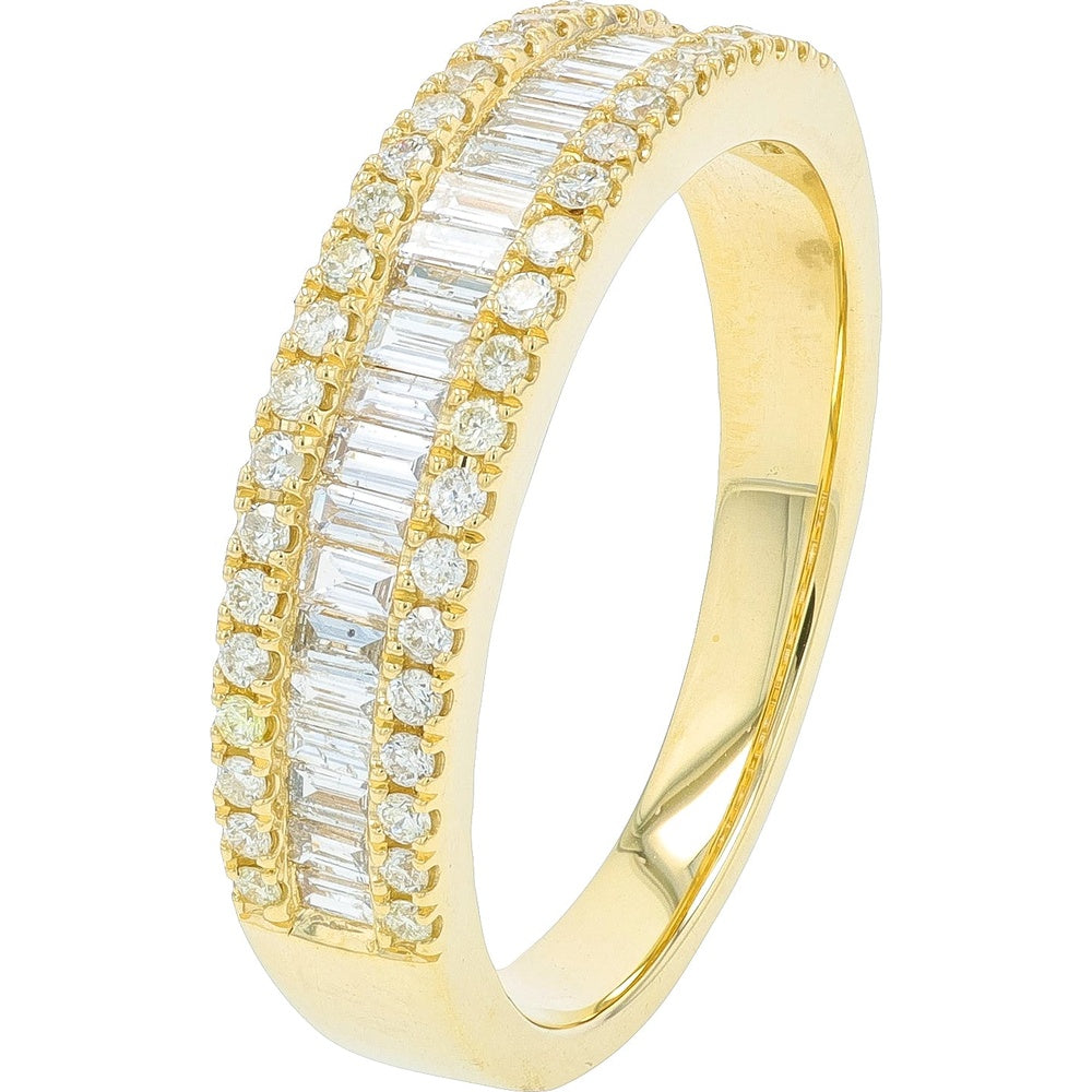 14K Yellow Gold Diamond Band with Channel-Set Baguette and Round Brilliant-Cut Diamonds - 0.65 Carat Total Diamond Weight