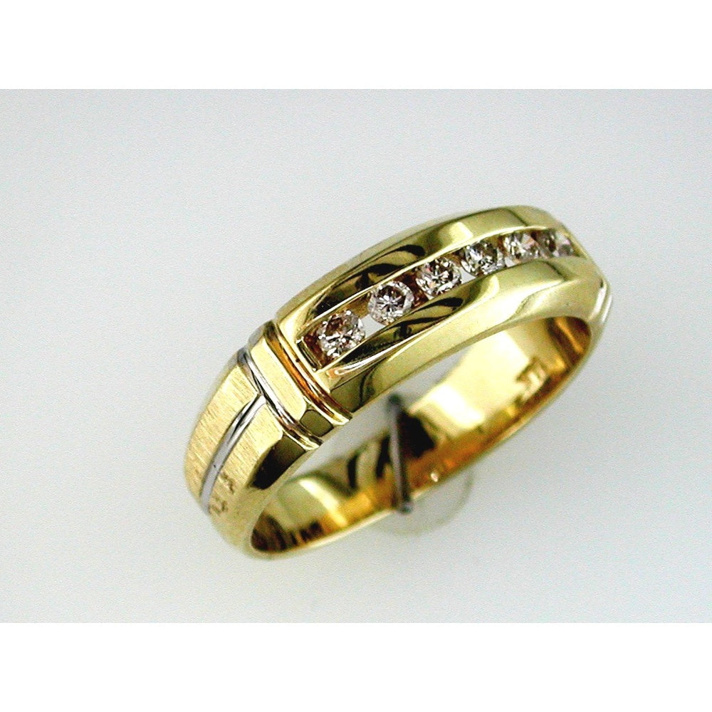 14K Yellow Gold Diamond Band with Channel Set Round Diamonds and Brushed Shoulder Detail - 0.27 Carat Total Diamond Weight - Royal Jewelry