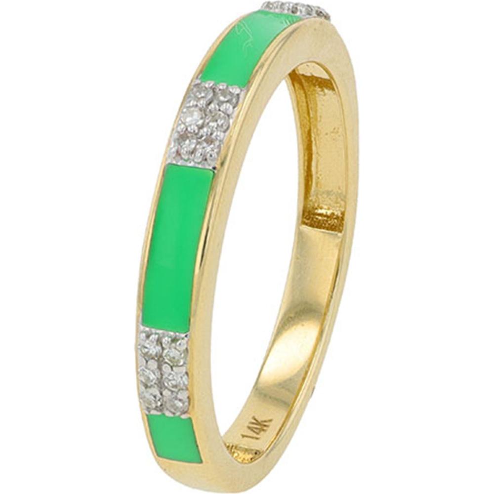 14K Yellow Gold Diamond Band with Green Enamel Accents - 0.10 Carat Total Diamond Weight