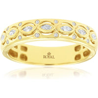 14K Yellow Gold Diamond Band with Marquise-Inspired Frames and Round Diamond Accents - 0.18 Carat Total Diamond Weight - Royal Jewelry