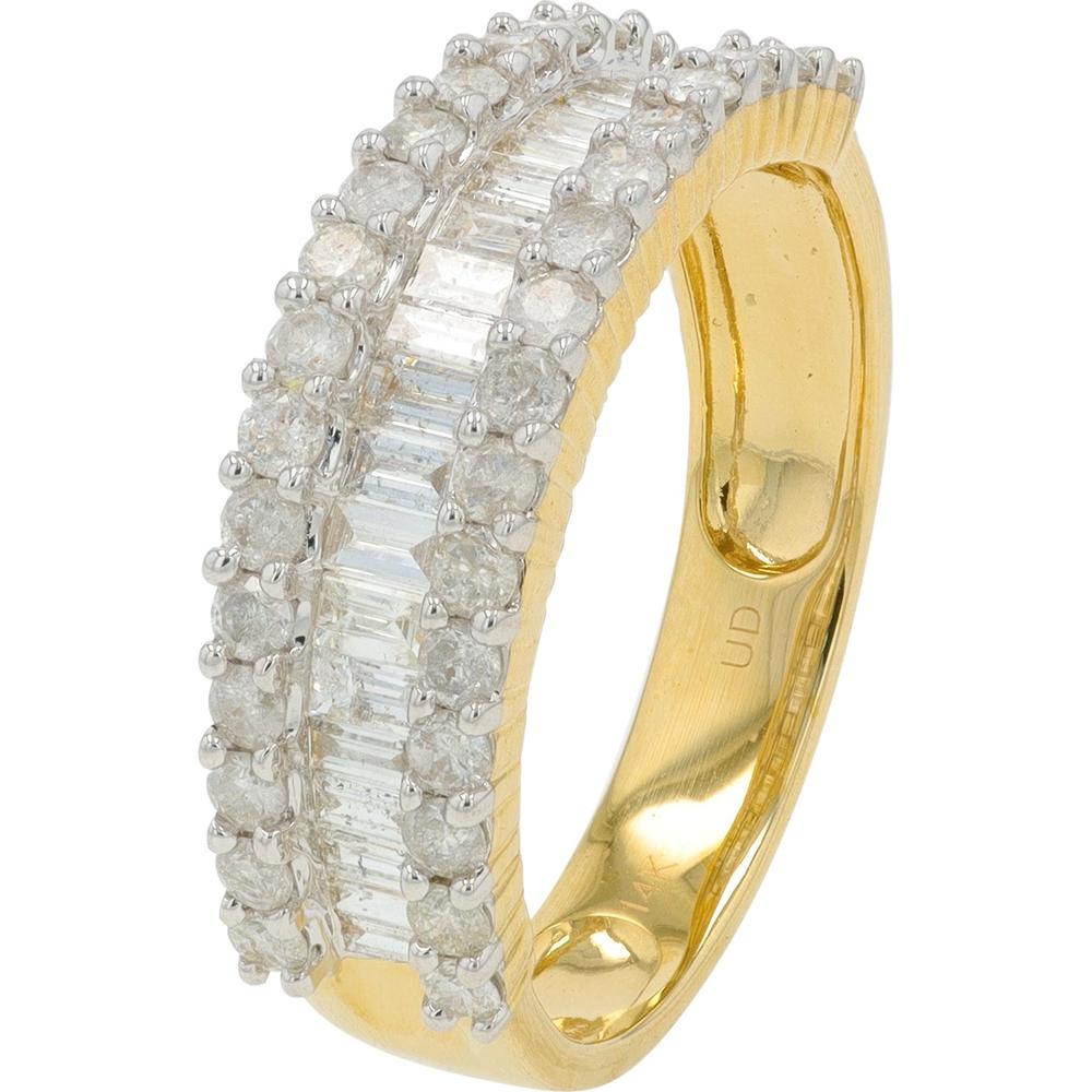14K Yellow Gold Diamond Band with Round and Baguette Diamonds - 1.00 Carat Total Diamond Weight