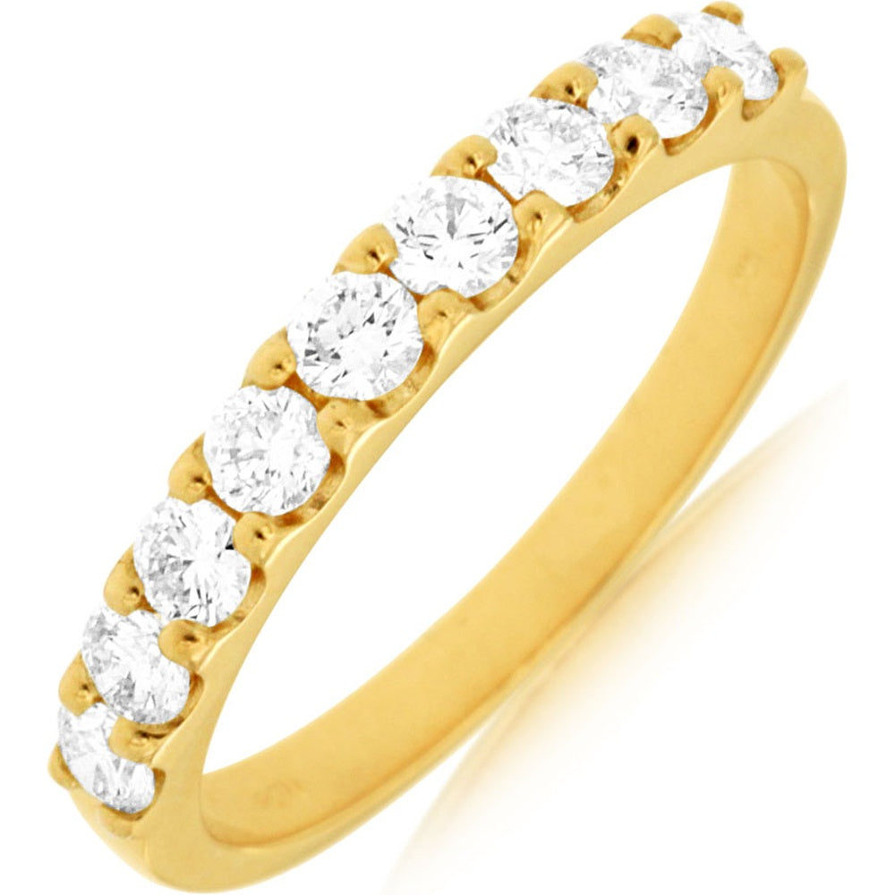 14K Yellow Gold Diamond Band with Shared-Prong Set Round Cut Diamonds - 0.65 Carat Total Diamond Weight - Royal Jewelry