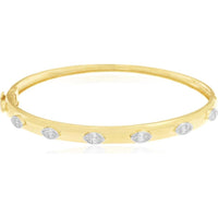 14K Yellow Gold Diamond Bangle Bracelet with Marquise-Inspired Diamond Stations - 0.22 Carat Total Diamond Weight - Royal Jewelry