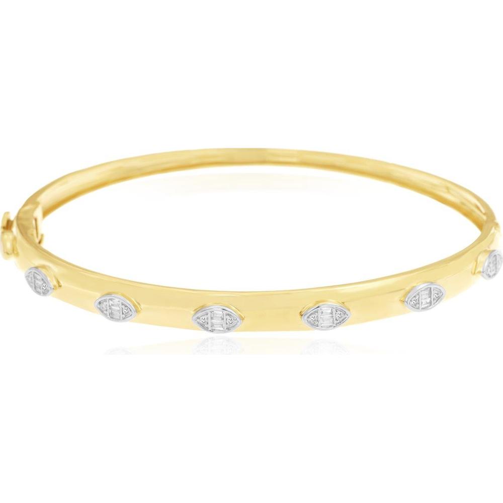 14K Yellow Gold Diamond Bangle Bracelet with Marquise-Inspired Diamond Stations - 0.22 Carat Total Diamond Weight - Royal Jewelry