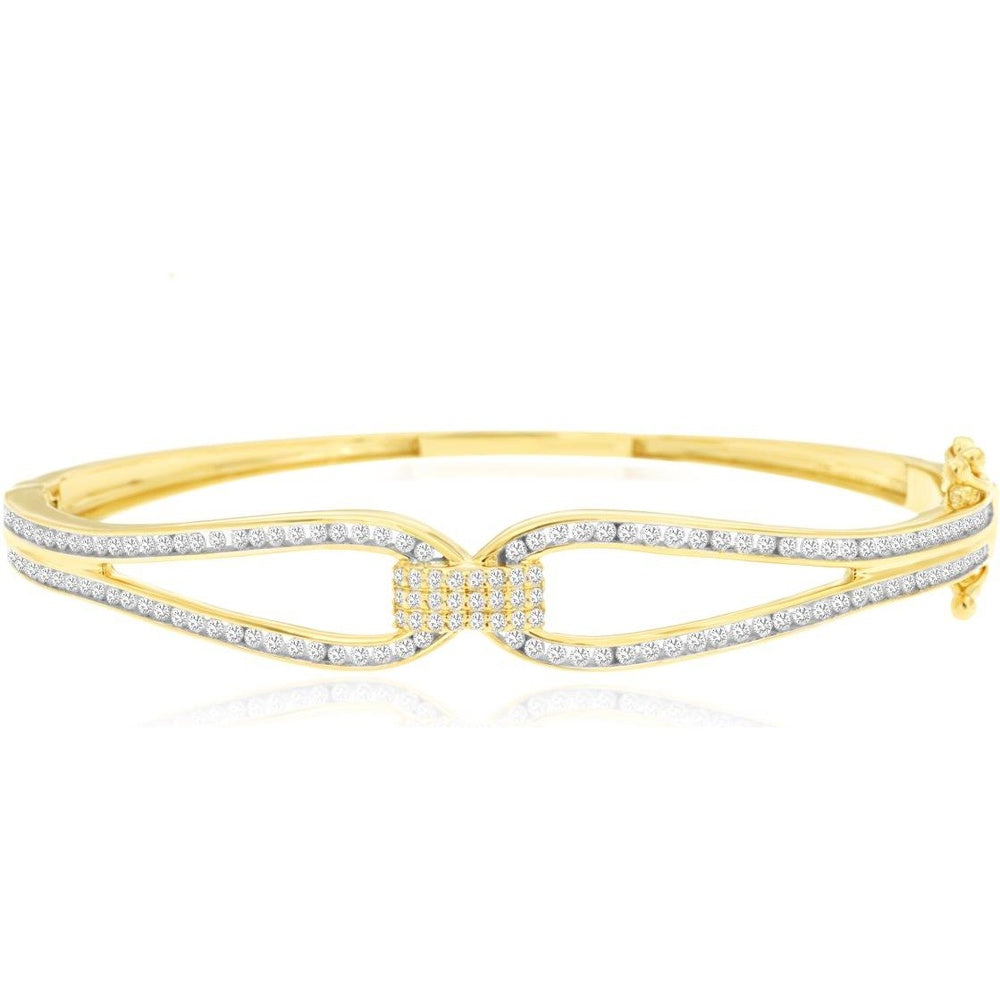 14K Yellow Gold Diamond Bangle Bracelet with Micro-Pavé Set Round Brilliant Diamonds - 1.30 Carat Total Diamond Weight - Royal Jewelry