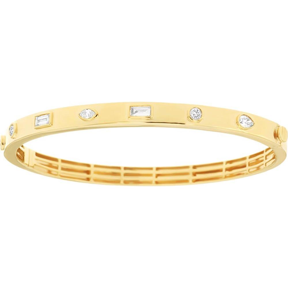 14K Yellow Gold Diamond Bangle Bracelet with Mixed Shape Bezel Set Diamonds - 0.65 Carat Total Diamond Weight - Royal Jewelry