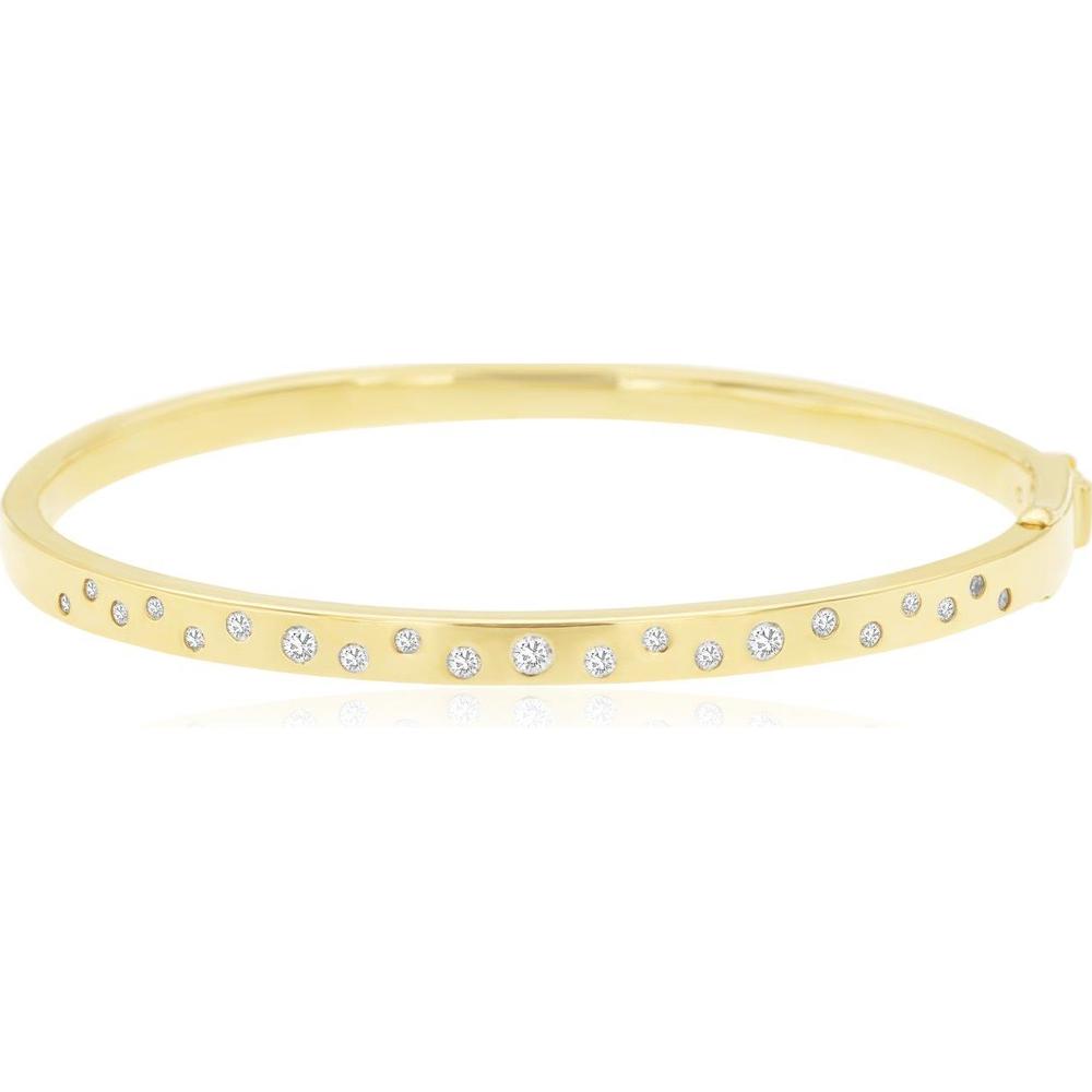 14K Yellow Gold Diamond Bangle with Flush Set Round Brilliant Cut Diamonds - 0.38 Carat Total Weight - Royal Jewelry