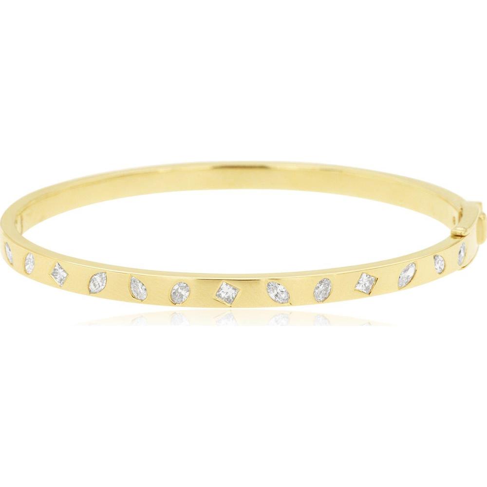 14K Yellow Gold Diamond Bangle with Marquise, Round, and Square Diamonds - 0.72 Carats Total Diamond Weight