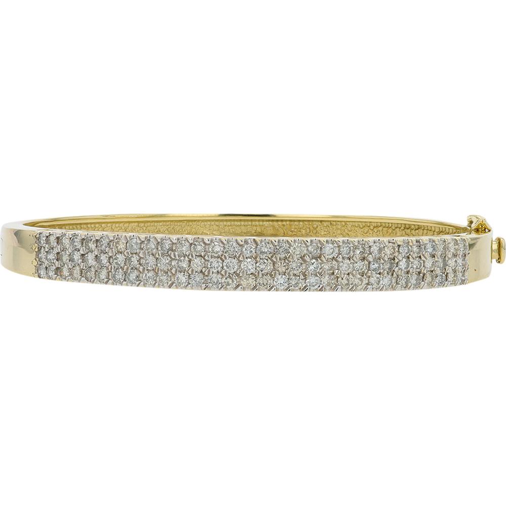 14K Yellow Gold Diamond Bangle with Pave - Set Diamonds - 2.00 Carat Total Diamond Weight
