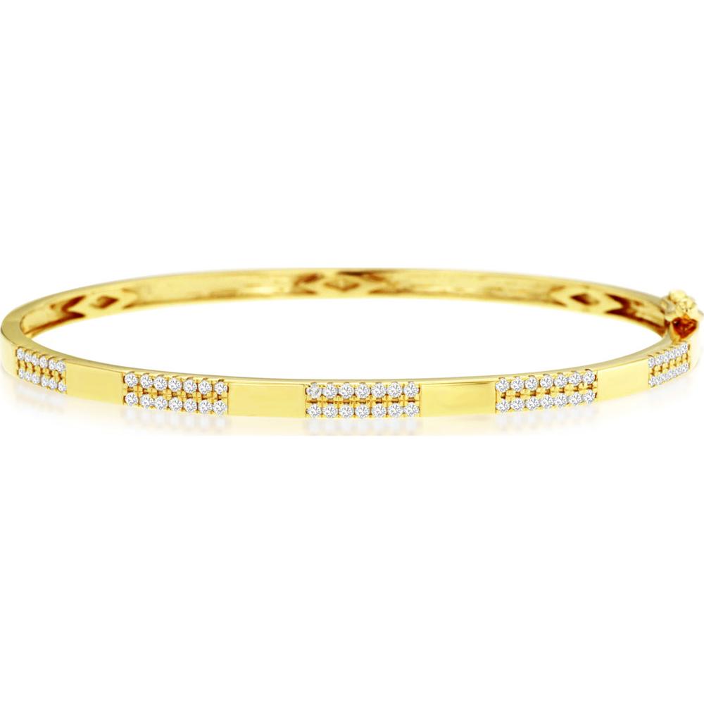 14K Yellow Gold Diamond Bangle with Round Diamond Stations - 0.55 Carat Total Diamond Weight - Royal Jewelry