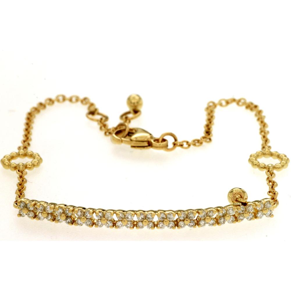 14K Yellow Gold Diamond Bar Bracelet with Adjustable Chain and Lobster Clasp - 0.33 Carat Total Diamond Weight - Royal Jewelry