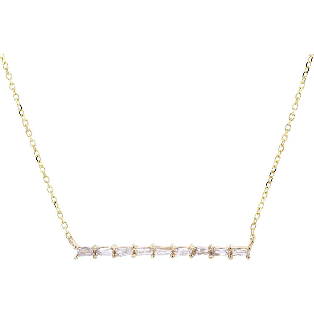 14K Yellow Gold Diamond Bar Necklace - 0.31 Carat Total Baguette Diamonds