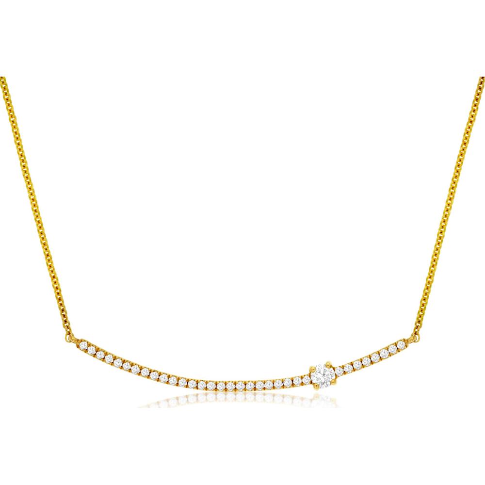 14K Yellow Gold Diamond Bar Necklace with Prong Set Round Brilliant Cut Diamonds – 0.16 Carat Total Diamond Weight - Royal Jewelry