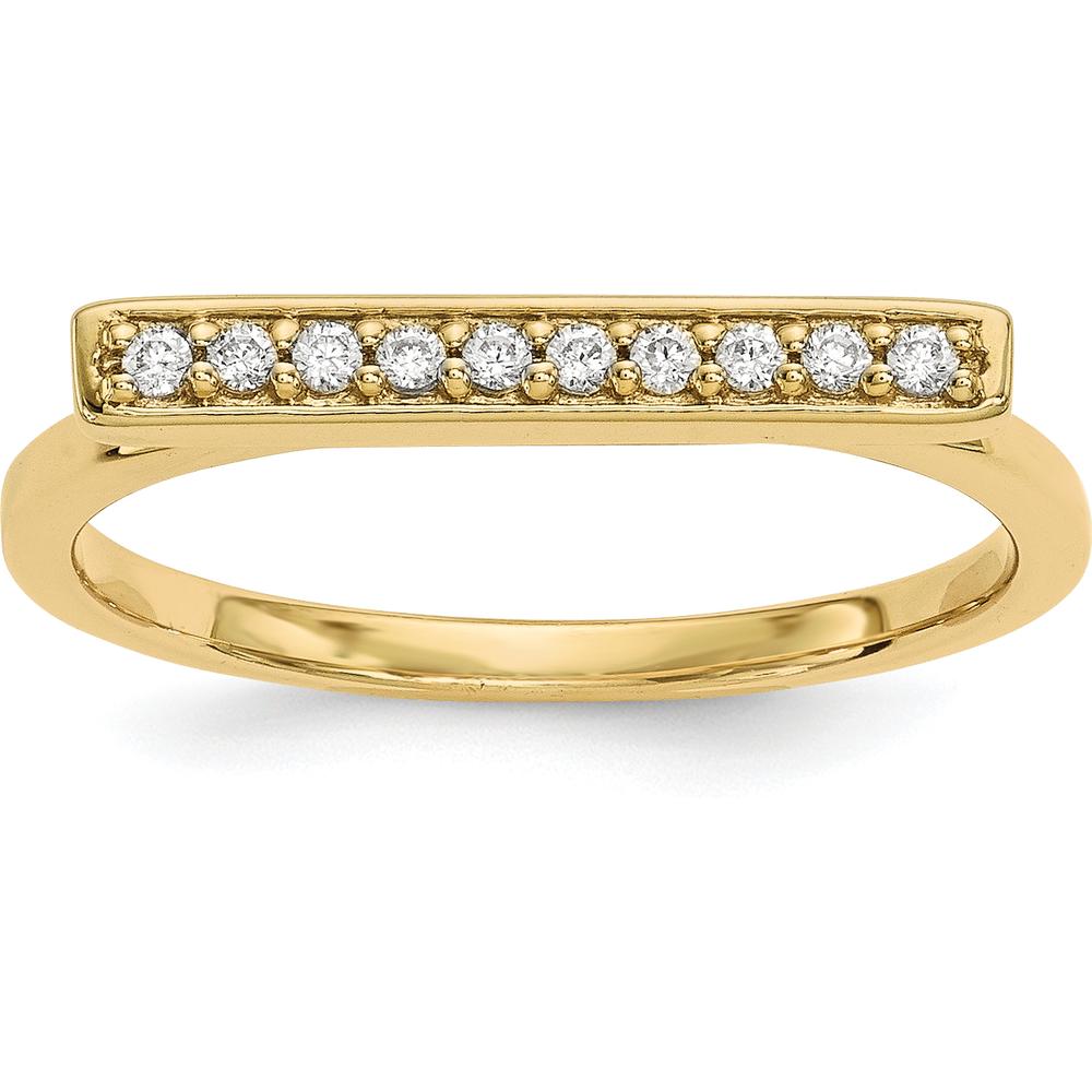 14K Yellow Gold Diamond Bar Ring with 10 Round Diamonds - 0.10 Carat Total Diamond Weight by Oro Pregiato
