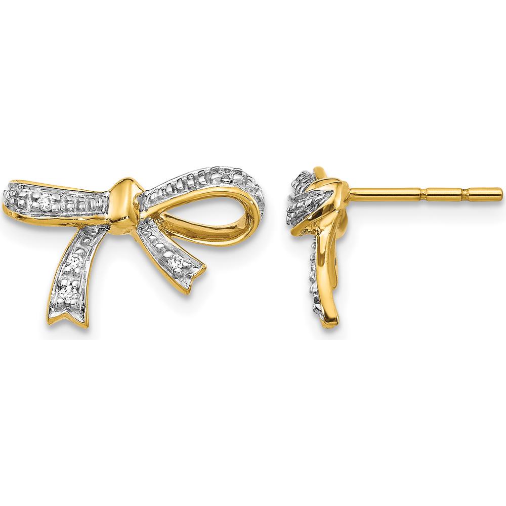 14K Yellow Gold Diamond Bow Post Earrings - 0.01 Carat Total Diamond Weight by Monteluci Fine Jewelry
