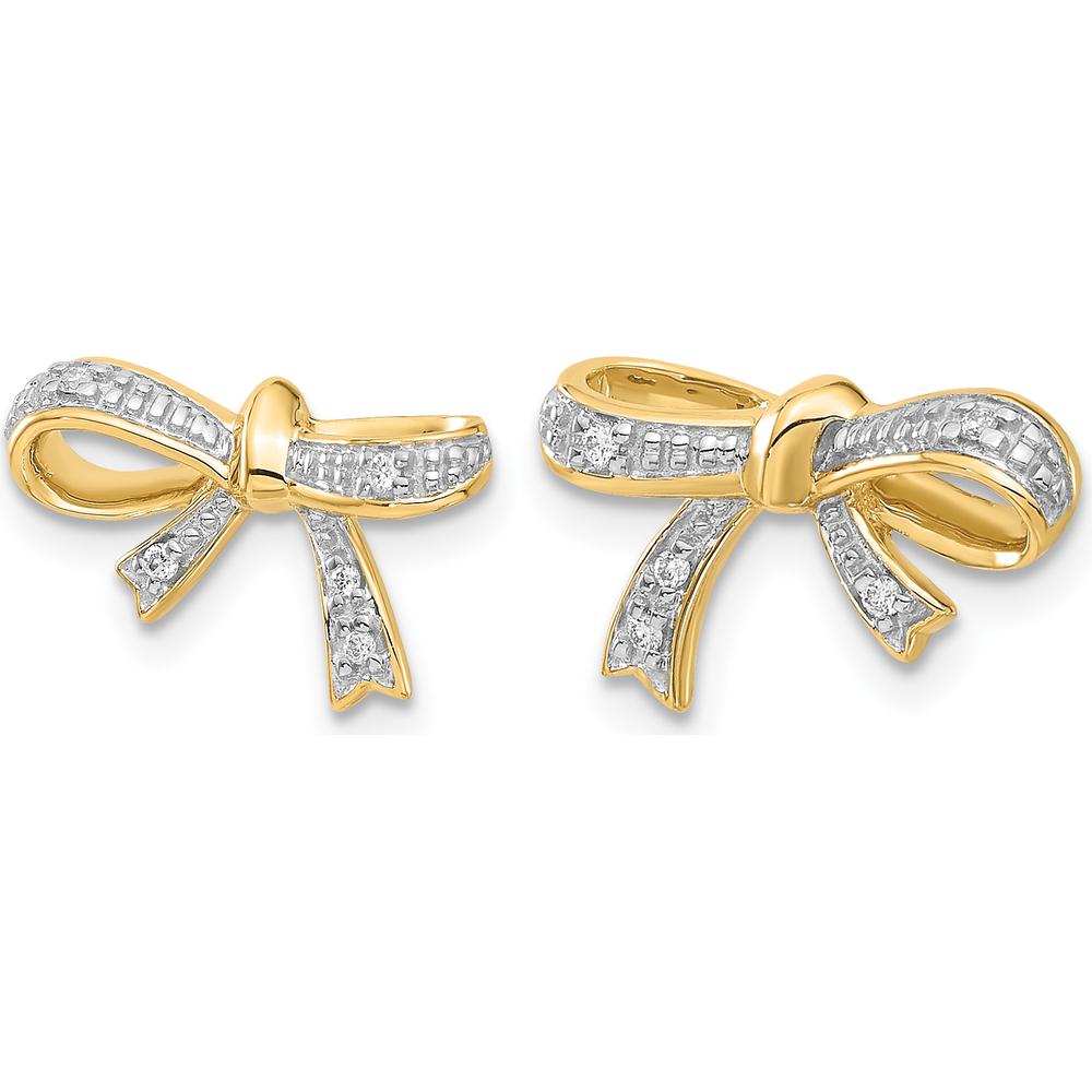 14K Yellow Gold Diamond Bow Post Earrings - 0.01 Carat Total Diamond Weight by Monteluci Fine Jewelry