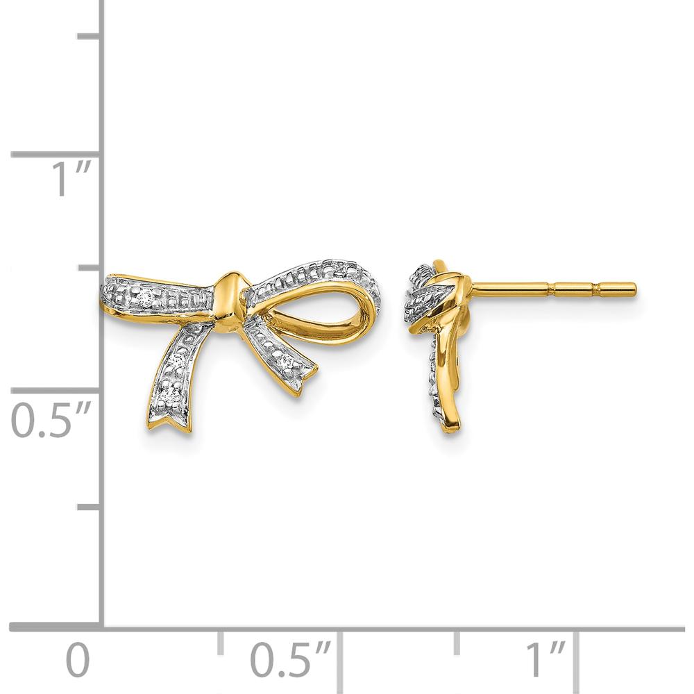 14K Yellow Gold Diamond Bow Post Earrings - 0.01 Carat Total Diamond Weight by Monteluci Fine Jewelry