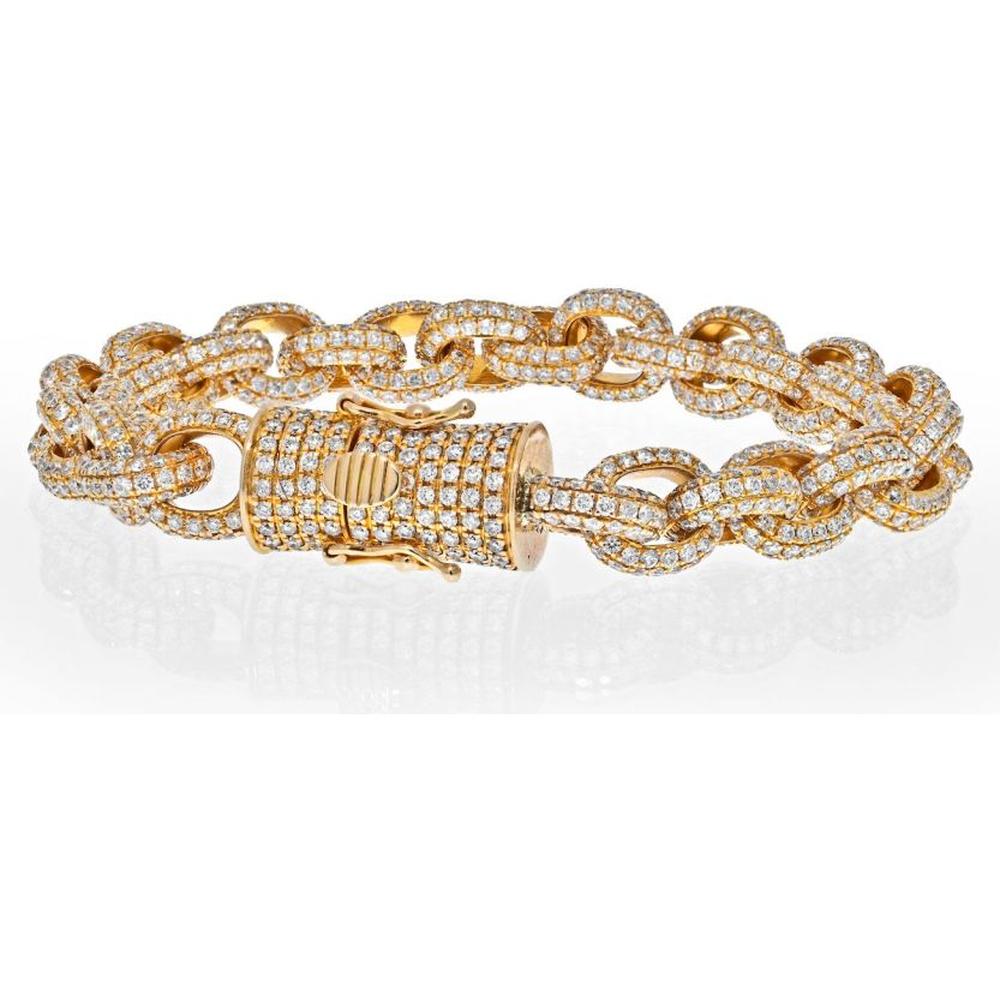 14K Yellow Gold Diamond Bracelet with Round Cut Diamonds - 20.00 Carats Total Diamond Weight