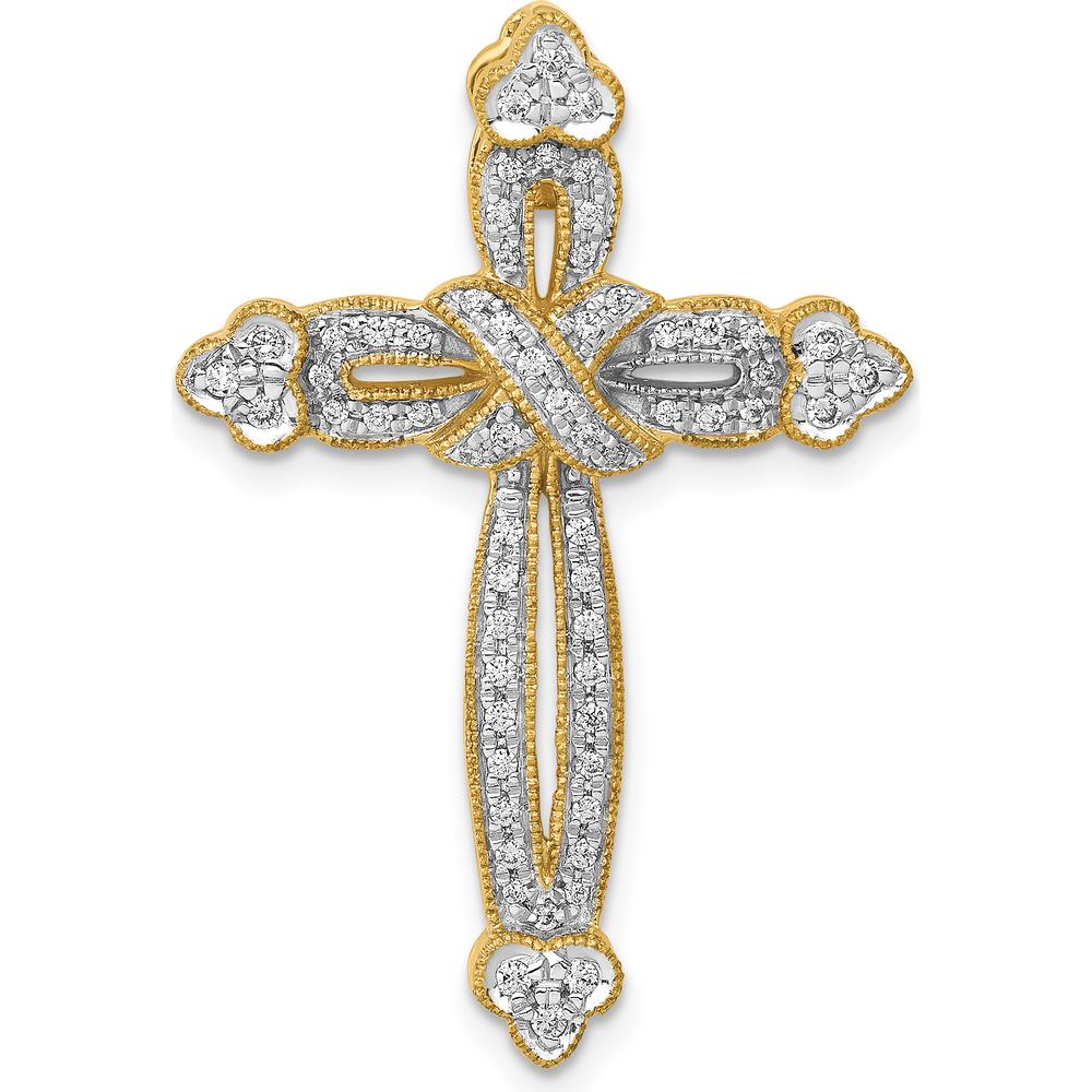 14K Yellow Gold Diamond Budded Cross Pendant Slide with 0.25 Carat Natural Round Diamonds by Monteluci Fine Jewelry