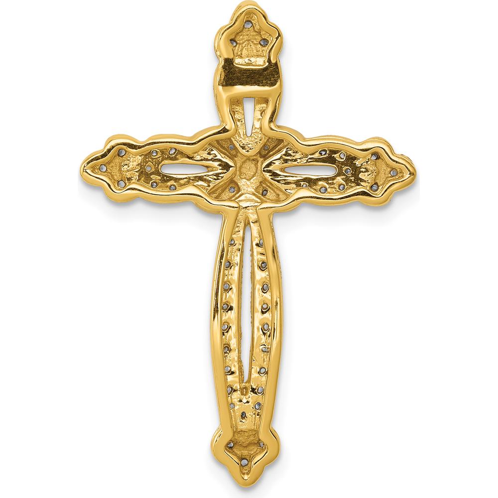 14K Yellow Gold Diamond Budded Cross Pendant Slide with 0.25 Carat Natural Round Diamonds by Monteluci Fine Jewelry