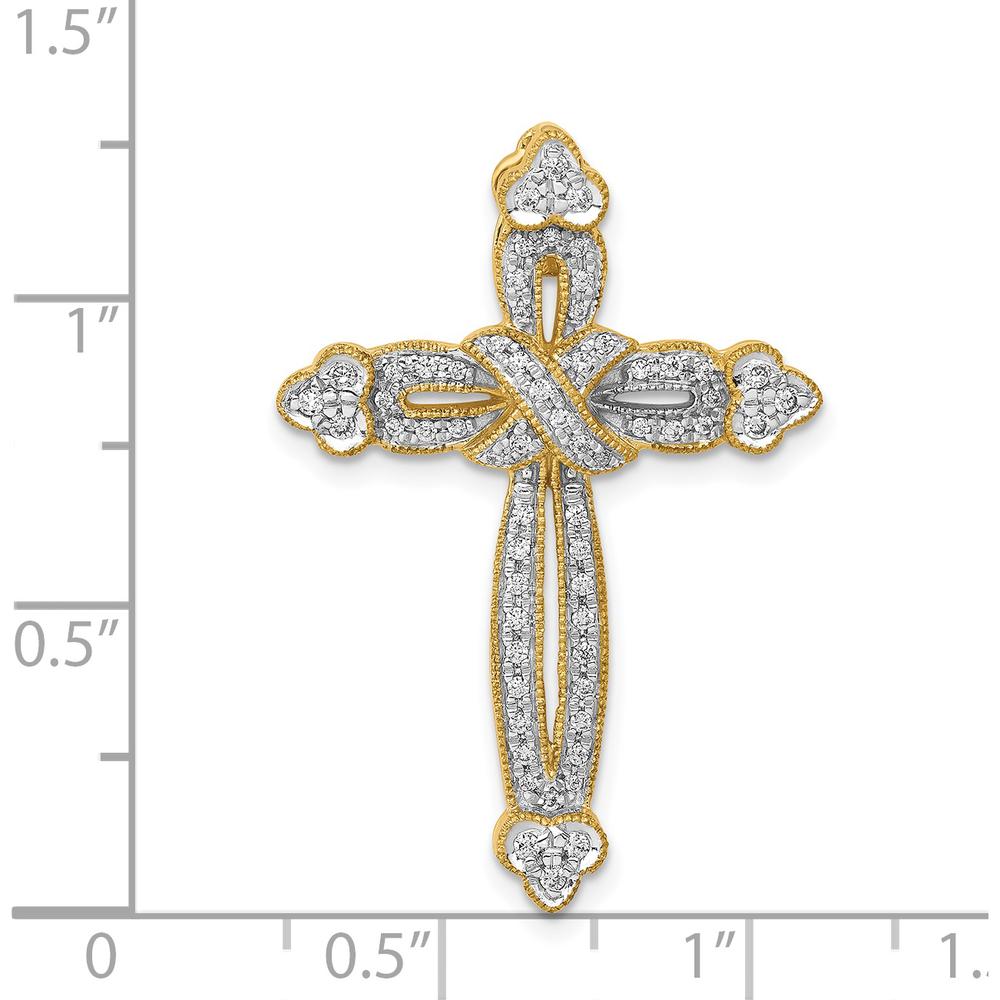 14K Yellow Gold Diamond Budded Cross Pendant Slide with 0.25 Carat Natural Round Diamonds by Monteluci Fine Jewelry