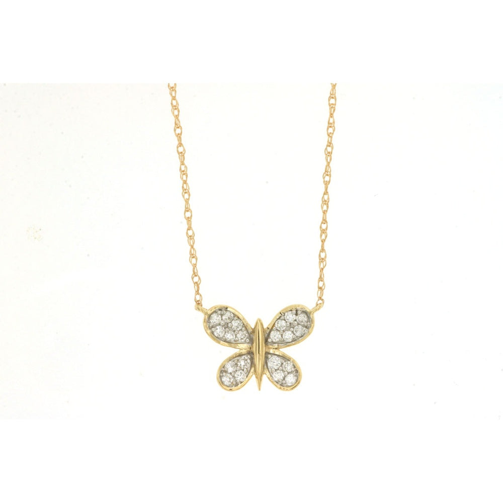 14K Yellow Gold Diamond Butterfly Pendant Necklace with Pavé-Set Round Diamonds - 0.15 Carat Total Diamond Weight - Royal Jewelry