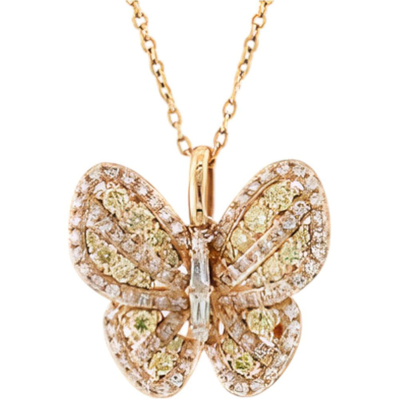 14K Yellow Gold Diamond Butterfly Pendant with 0.71 Carat Total Weight on 18-Inch Chain