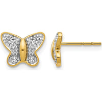 14K Yellow Gold Diamond Butterfly Post Earrings with Rhodium Plating - 0.024 Carat Total Diamond Weight by Monteluci Fine Jewelry