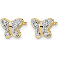 14K Yellow Gold Diamond Butterfly Post Earrings with Rhodium Plating - 0.024 Carat Total Diamond Weight by Monteluci Fine Jewelry