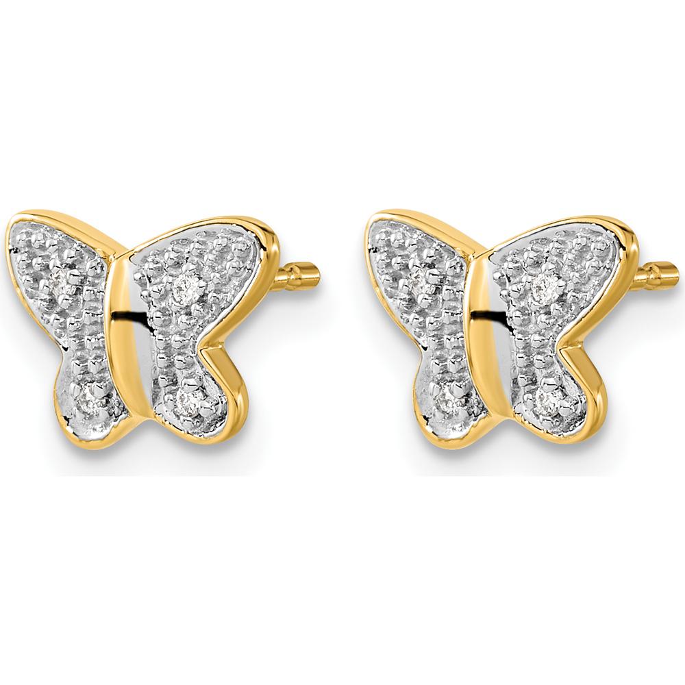 14K Yellow Gold Diamond Butterfly Post Earrings with Rhodium Plating - 0.024 Carat Total Diamond Weight by Monteluci Fine Jewelry