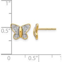 14K Yellow Gold Diamond Butterfly Post Earrings with Rhodium Plating - 0.024 Carat Total Diamond Weight by Monteluci Fine Jewelry
