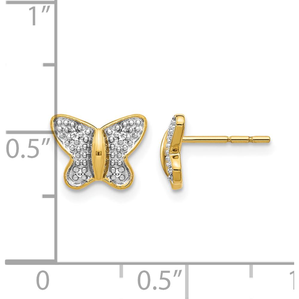 14K Yellow Gold Diamond Butterfly Post Earrings with Rhodium Plating - 0.024 Carat Total Diamond Weight by Monteluci Fine Jewelry