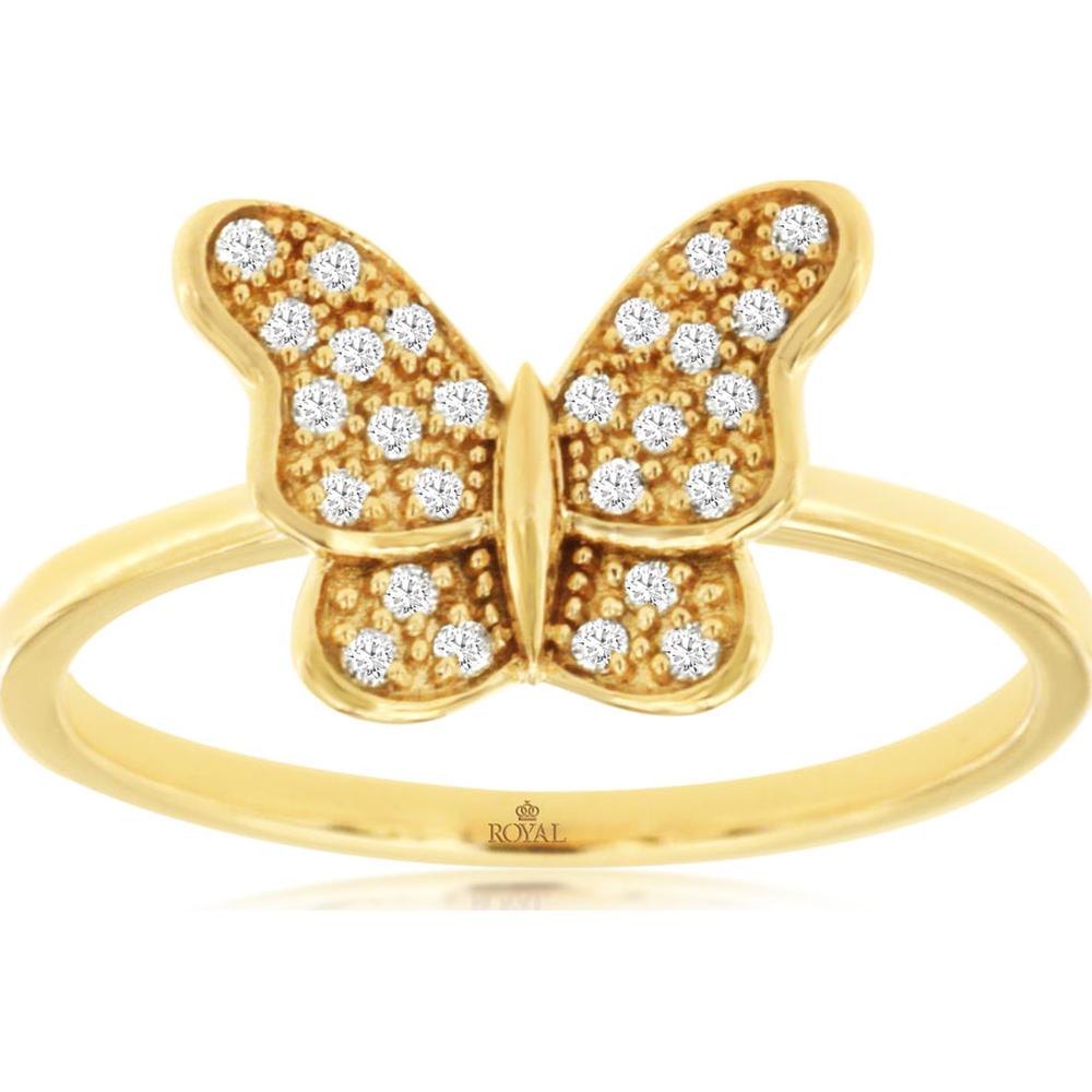 14K Yellow Gold Diamond Butterfly Ring - 0.13 Carats Total Diamond Weight