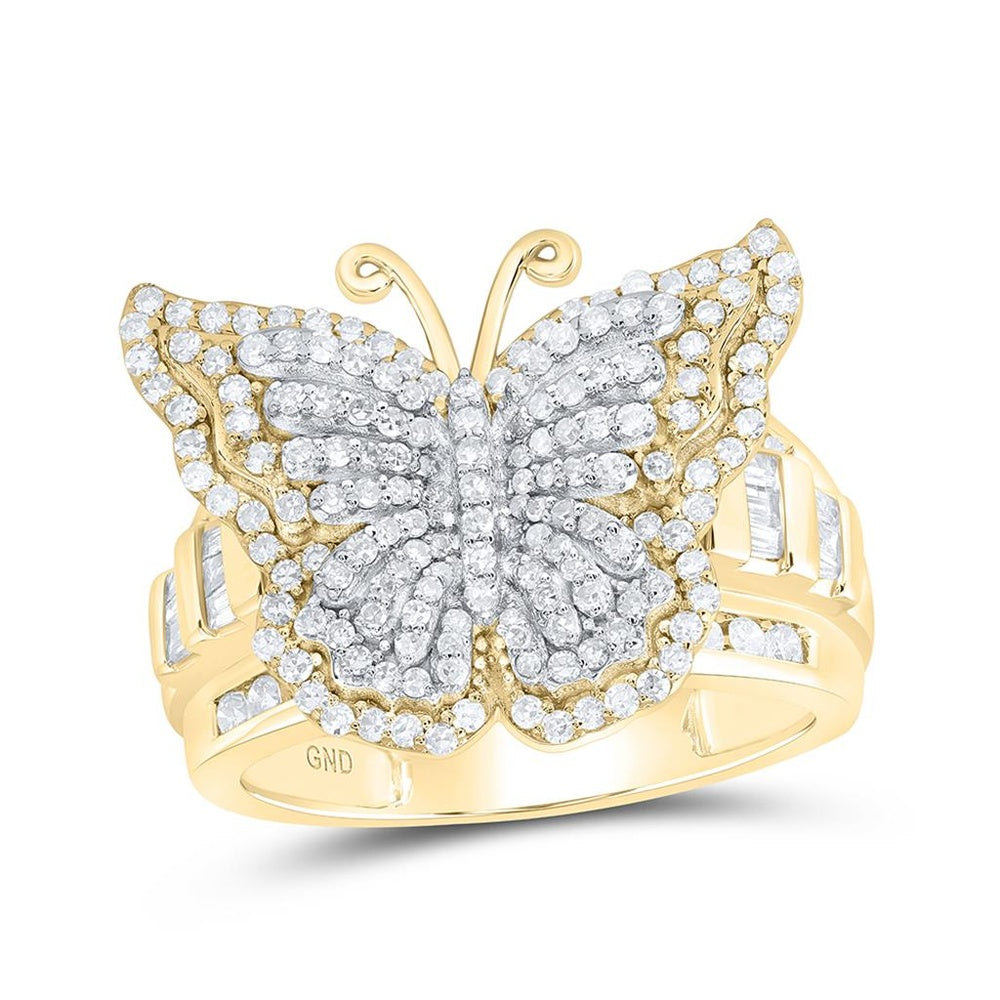 14K Yellow Gold Diamond Butterfly Ring - 1 1/4 Carat Total Diamond Weight