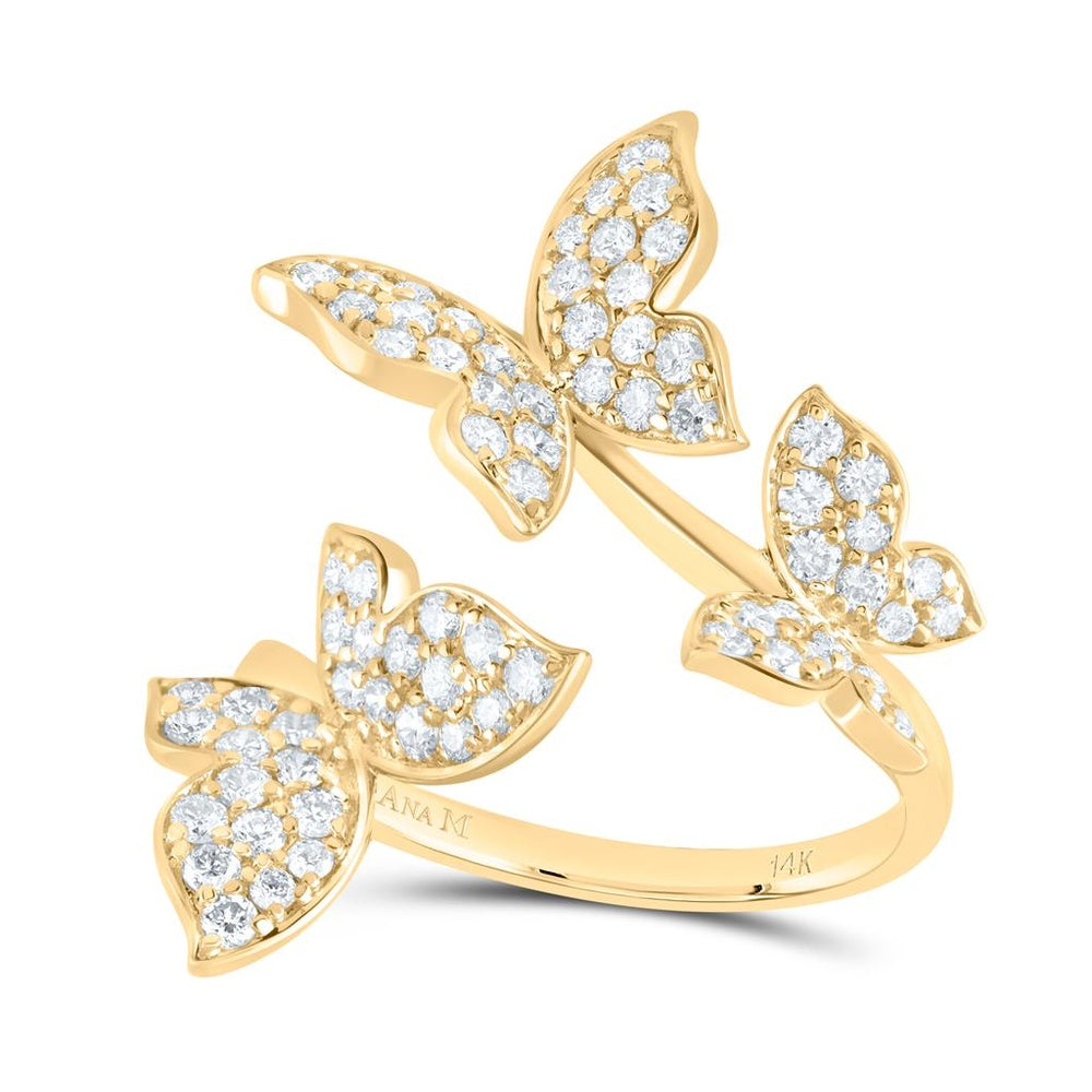 14K Yellow Gold Diamond Butterfly Ring - 1 Carat Total Diamond Weight