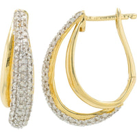 14K Yellow Gold Diamond Bypass Hoop Earrings - 0.75 Carat Total Diamond Weight