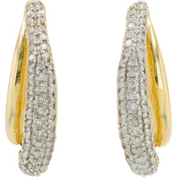 14K Yellow Gold Diamond Bypass Hoop Earrings - 0.75 Carat Total Diamond Weight