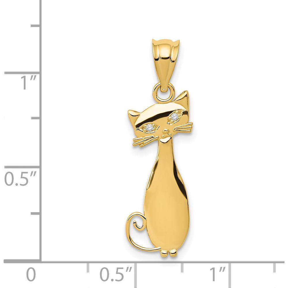 14K Yellow Gold Diamond Cat Pendant with Natural Diamonds - 0.01 Carat Total Diamond Weight by Oro Pregiato