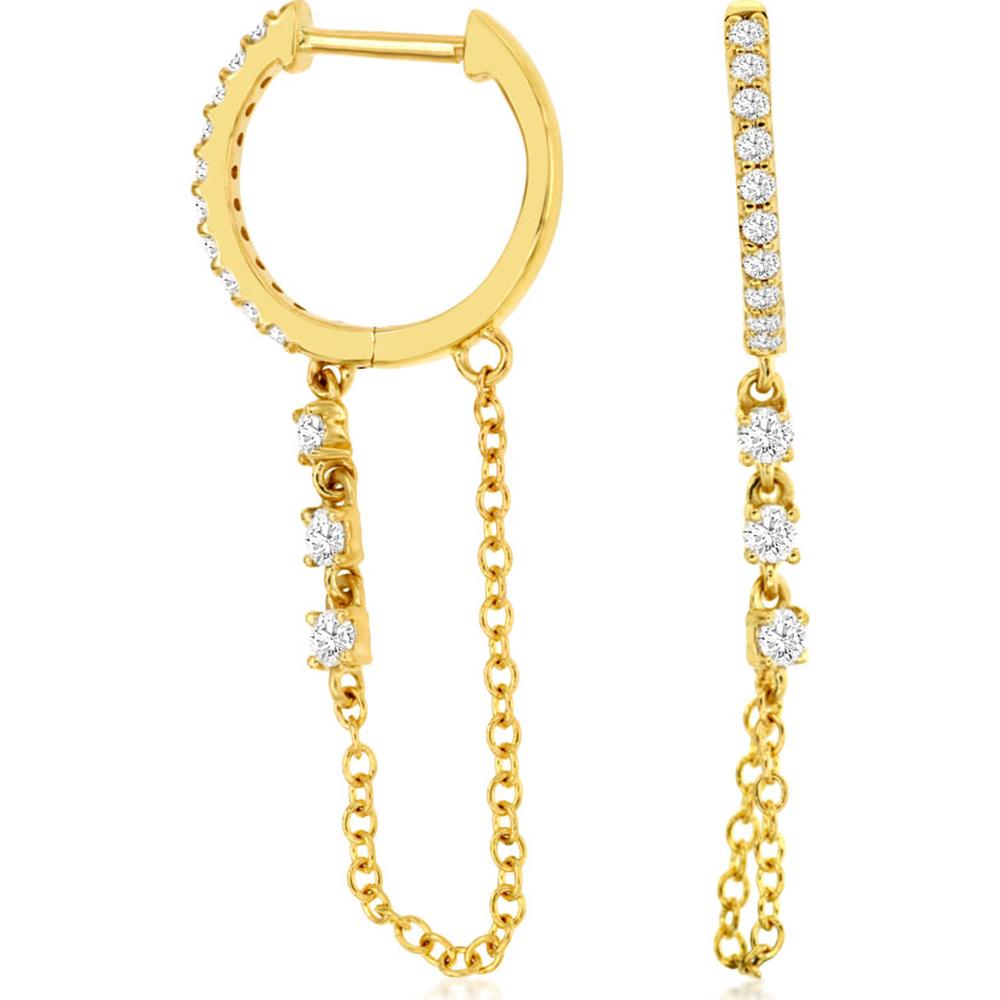 14K Yellow Gold Diamond Chain Drop Earrings with Prong Set Round Diamonds - 0.29 Carat Total Diamond Weight - Royal Jewelry