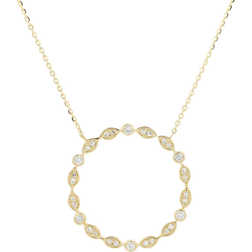 14K Yellow Gold Diamond Circle Necklace with Milgrain Detail - 0.28 Carat Total Diamond Weight