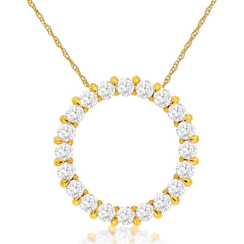 14K Yellow Gold Diamond Circle Pendant Necklace - 0.50 Carats Total Diamond Weight