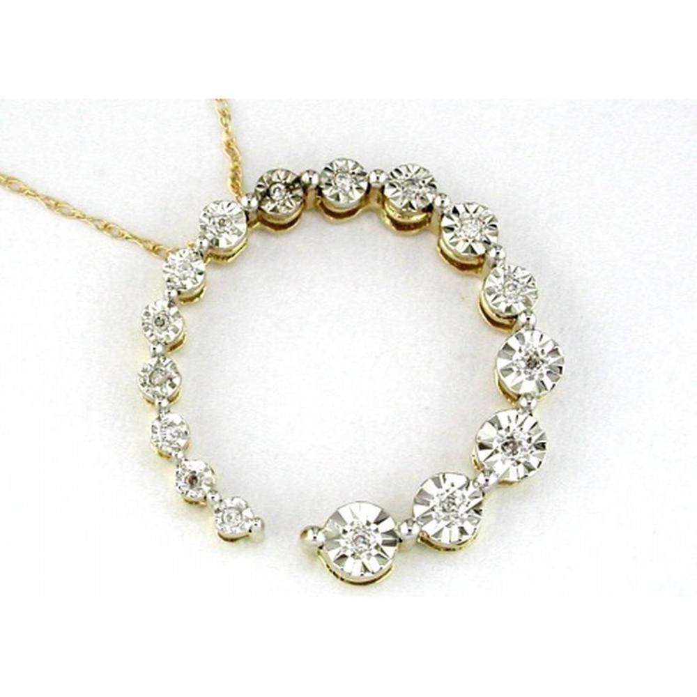 14K Yellow Gold Diamond Circle Pendant Necklace with Bezel-Set Round Diamonds - 0.08 Carats Total Diamond Weight